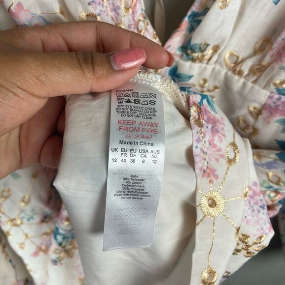 Pretty Little Thing Multi Ditsy Floral Print Embroidered Fairy Shift Dress Sz 8 - Picture 7 of 10